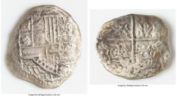 Philip III "Santa Margarita" Cob 8 Reales ND (1598-1621) XF (Shipwreck Effect), Potosi mint, KM10 (Castles & Lions Transposed variety). 16.31gm. Grade...