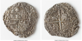Philip III "Atocha" Cob 8 Reales ND (1598-1621) XF (Shipwreck Effect), Potosi mint, KM10 (Castles & Lions Transposed variety). 22.80gm. Grade 3. Salva...