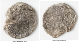 Philip III "Santa Margarita" Cob 8 Reales ND (1598-1621) XF (Shipwreck Effect), Potosi mint, KM10. 19.33gm. Grade III. Salvaged from the Santa Margari...