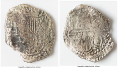 Philip III "Santa Margarita" Cob 8 Reales ND (1598-1621) XF (Shipwreck Effect), Potosi mint, KM10. 12.73gm. Grade III. Salvaged from the Santa Margari...