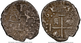 Philip IV Cob 1/2 Real 1656-P VF Details (Environmental Damage) NGC, Potosi mint, KM-A12.7, Cal-580. 1.20gm. A whimsical transitional type with full m...