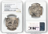 Philip IV Counterstamped "Capitana" 7-1/2 Reales ND (1651-1652) P-E Fine Details (Sea Salvaged) NGC, Potosi mint, KM-C19.3. 15.20gm. Counterstamp (VF ...
