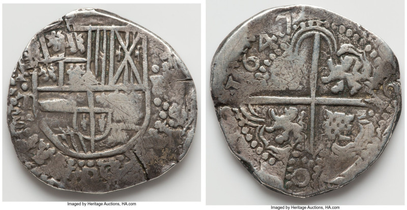 Philip IV Cob 8 Reales 1647 P-T XF (Tooled), Potosi mint, KM19, Cal-1480. 26.31g...
