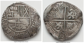 Philip IV Cob 8 Reales 1647 P-T XF (Tooled), Potosi mint, KM19, Cal-1480. 26.31gm. Featuring a full date and a partial one over the cross, result of a...