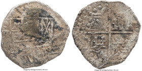 Philip IV "Pipa de Arcilla" Cob 8 Reales ND (1622-1648) XF (Shipwreck Effect), Potosi mint, KM19, Cal-Type 327. 23.32gm. Transposed Lions and castles ...