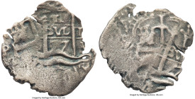 Charles II "Consolacion" Mint Error - Flip-Over Double Struck Cob Real 1677 P-E XF (Saltwater Effect), Potosi mint, KM23, Cal-263. 1.47gm. Salvaged fr...