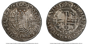 Philip V "Royal" 8 Reales 1715 P-Y VF Details (Plugged) PCGS, Potosi mint, KM-R31, Cal-1487. A survivor of these fleeting special-die issues, for pres...