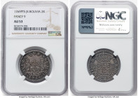 Charles III 2 Reales 1769 PTS-JR AU53 NGC, Potosi mint, KM48, Cal-710. Fancy 9 variety. The highest graded representative on the NGC census, condition...