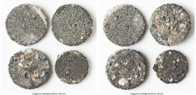 "H.M.S. Association" 4-Piece Lot of Encrusted Biscuits, (1) Six Pence, (3) Shilling. Average Weight: 6.43gm. Accompanied by COA. Salvaged from the "H....