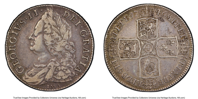 George II "Lima" 1/2 Crown 1746 VF35 PCGS, KM584.3, S-3695A. Lima below bust. Th...