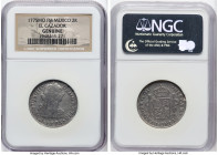 Charles III "El Cazador" 2 Reales 1775 Mo-FM Genuine NGC, Mexico City mint, KM88.2, Cal-661. Salvaged from the "El Cazador" Shipwreck (sunk in 1784 of...