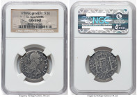 Charles III "El Cazador" 2 Reales 1779 Mo-FF Genuine NGC, Mexico City mint, KM88.2, Cal-668. Salvaged from the "El Cazador" Shipwreck (sunk in 1784 of...