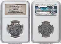 Charles III "El Cazador" 2 Reales 1781 Mo-FF Genuine NGC, Mexico City mint, KM88.2, Cal-670. Salvaged from the "El Cazador" Shipwreck (sunk in 1784 of...