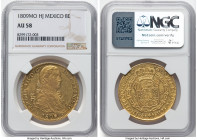 Ferdinand VII gold 8 Escudos 1809 Mo-HJ AU58 NGC, Mexico City mint, KM160, Cal-1782. Pellet between N and VII variety. Nearly a Mint State designation...