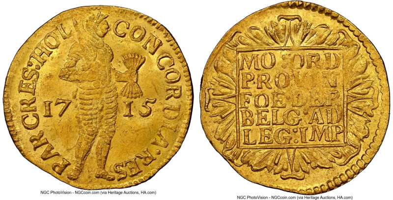 Holland. Provincial "Akerendam" gold Ducat 1715 MS61 NGC, KM12.2, Fr-250. Salvag...