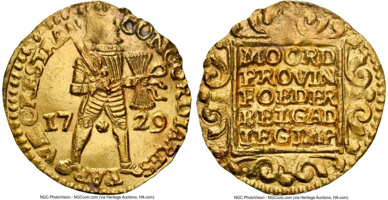 Utrecht. Provincial gold "Vliegenthart" Ducat 1729 UNC Details (Obverse Cleaned)...