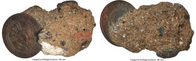 Dutch Colony. William III 1/2 Cent 1859 Shipwreck Clump, Total weight: 9.27gm. Accompanied by COA. Recovered from an unidentified shipwreck, this peti...