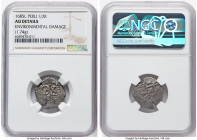 Charles II Cob 1/2 Real 1685-L AU Details (Environmental Damage) NGC, Lima mint, KM22, Cal-122. 1.74gm. A example from the re-opened Lima mint. HID098...