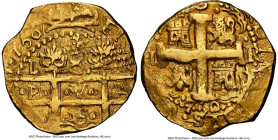 Ferdinand VI gold "La Luz" Cob 8 Escudos 1750 L-R AU55 NGC, Lima mint, KM47, Cal-763. 26.94gm. Salvaged from the "Nuestra Señora de la Luz" (sunk in 1...