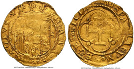 Charles & Johanna gold Escudo ND (1516-1556)-S AU Details (Cleaned) NGC, Seville mint, Cal-197. Retaining deposits on the crevices, likely from a hoar...