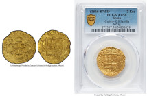 Philip II gold Cob 2 Escudos ND (1566-1587) S-D AU58 PCGS, Seville mint, Cal-828. 6.63gm. Square D assayer variety. HID09801242017 © 2024 Heritage Auc...