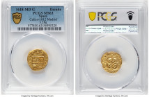 Philip III gold Cob Escudo 1618 MD-G MS63 PCGS, Madrid mint, KM42, Cal-1012 (RRR). 3.28gm. An incredible specimen of the type showing a full date, min...