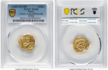 Philip IV gold Cob 2 Escudos (1622-1651) S-R MS62 PCGS, Seville mint, KM51.3, Cal-Type 388. 6.45gm. Well-defined devices shine with impressive vigor o...