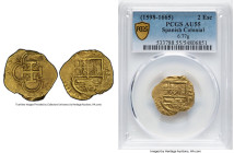Philip IV gold Cob 2 Escudos ND (1621-1665) AU55 PCGS, 6.77gm. King's ordinals visible in the legends. HID09801242017 © 2024 Heritage Auctions | All R...