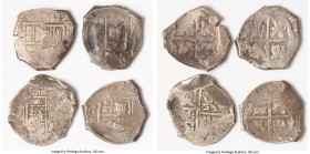 Philip IV - Charles II 4-Piece Lot of Uncertified 8 Reales Fine-XF, Seville mint. Sizes range from 32-38mm. Weights range 23.11-27.16gm. Sold as is, n...
