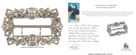 silver Shoe Buckle (ca. 1800's), 73x47mm. Total Weight: 27.4gm. Accompanied by COA. Depicting to what appears to be face of Green man or foliate head,...