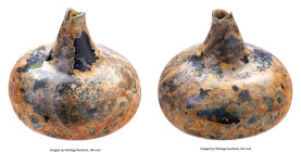 "Rum Runner" Shipwreck glass "Onion" Bottle ND (ca. 1820), 150mm x 125mm. Accompanied by COA. Salvaged from the "Rum Runner" (sunk ca. 1820's in the N...