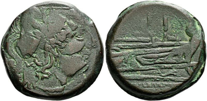 Dupondius after 211, Æ 33 mm, 46.44 g. Head of Minerva r., wearing Corinthian he...