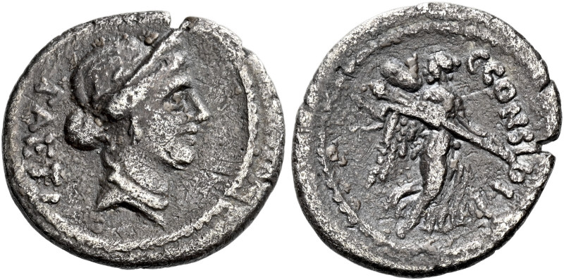 C. Considius Paetus. Quinarius 46, AR 17 mm, 1.48 g. PAETI Laureate and diademed...