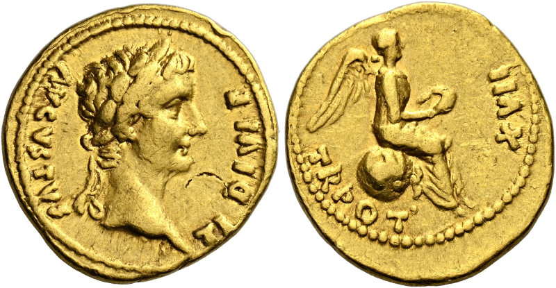 Tiberius augustus,14–38 

Quinarius, Lugdunum 15-16, AV 17 mm, 3.86 g. TI DIVI...