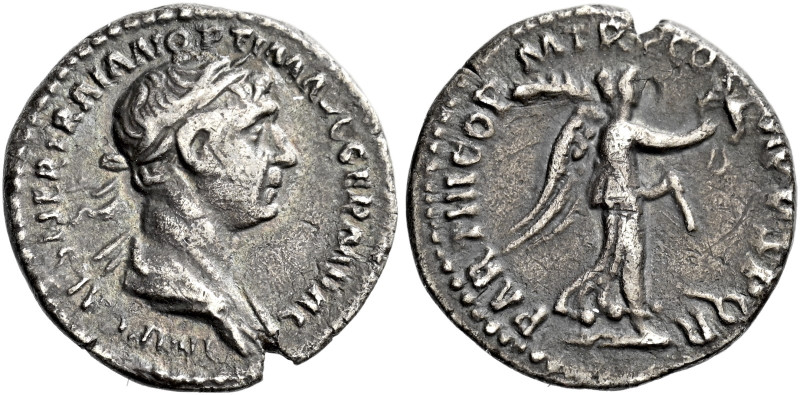 Trajan augustus, 98–117 

Quinarius 114, AR 14 mm, 1.39 g. IMP CAES NER TRAIAN...