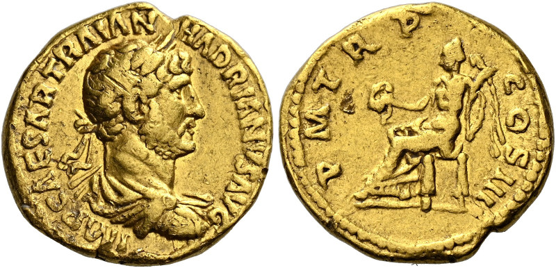 Hadrian augustus, 117–138 

Quinarius circa 120-121, AV 15 mm, 3.66 g. IMP CAE...