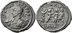 Probus, 276–282 

Quinarius 276-282, Billon 16 mm, 1.52 g. IMP C PRO – BVS P F AVG Laureate and cuirassed bust l., holding spear over r. shoulder. R...