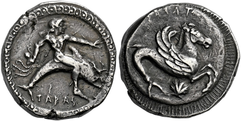 * Greek Coins Calabria, Tarentum 

Stater circa 500-490, AR 20 mm, 8.03 g. ΤΑΡ...