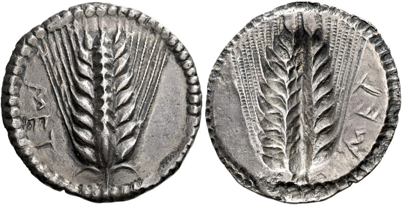 Greek Coins Lucania, Metapontum 

Nomos circa 540, AR 27 mm, 7.93 g. ΜΕΤ Eight...