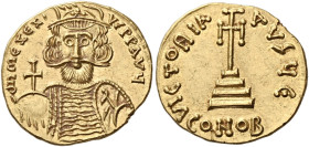 Lot 1517*

The Byzantine Empire Mezezius, 668–669

Solidus, Syracuse 668-669, AV 18 mm, 4.5 g. d n MЄZЄZI-VS PP AVЧ (second Z retrograde) Bust fac...