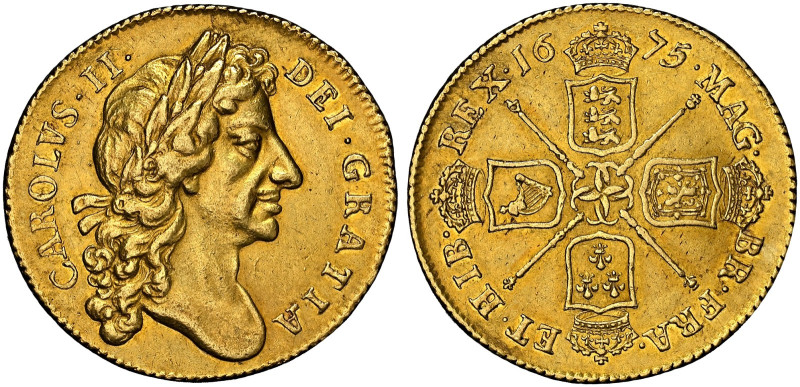 Charles II, 1660-1685. 

AV Two Guineas, 1675. Second laureate head right, rev...