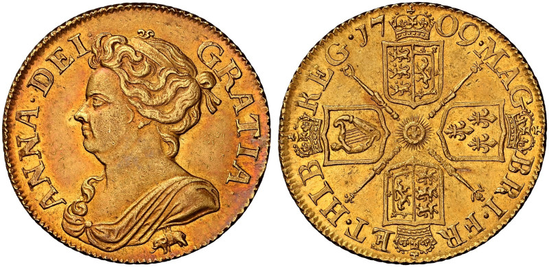 Anne, 1702-1714. 

AV Guinea, 1709. Elephant and castle below second draped bu...