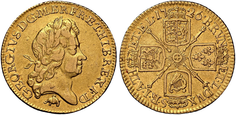 George I, 1714-1727. 

AV Guinea, 1726. Elephant and castle below fifth laurea...