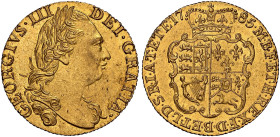 George III, 1760-1820. 

AV Guinea, 1785. Fourth laureate bust right, rev. crowned shield of arms. F 1240; MCE 389; S.3728.
NGC MS 61+ (2169834-029...