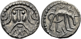 Early Anglo-Saxon Period

Sceatta coinage, Primary phase, c.680-710. AR Sceat, Series Z. Facing head with narrow face and long moustache, rev. beast...