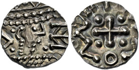 Early Anglo-Saxon Period

Sceatta coinage, Continental issues, c. 695-c.740. AR Sceat, Series D, Frisian. Radiate bust right, degenerate runes befor...