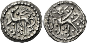 Early Anglo-Saxon Period

Sceatta coinage, Secondary phase, c.710-c.760. AR Sceat, Series Q. Beast left, looking back, tail rises between rear legs ...