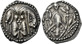 Early Anglo-Saxon Period

Sceatta coinage, Secondary phase, c.710-c.760. AR Sceat, Series V. She-wolf right, suckling twins below, rev. bird facing ...