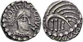 Early Anglo-Saxon Period

Sceatta coinage, Eclectic issues. c.710-760. AR Sceat, Monita Scorum type. Diademed bust right, MONITASCORVM, rev. 'porcup...