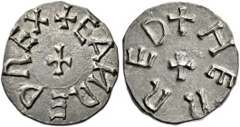 Kings of Northumbria

Eanred, 810-841. AE Styca, Herred. +EANRED REX around cross, rev. +HERRED around cross. 1.21 g. N.186; S.860.
EF.

Ex SNC, ...